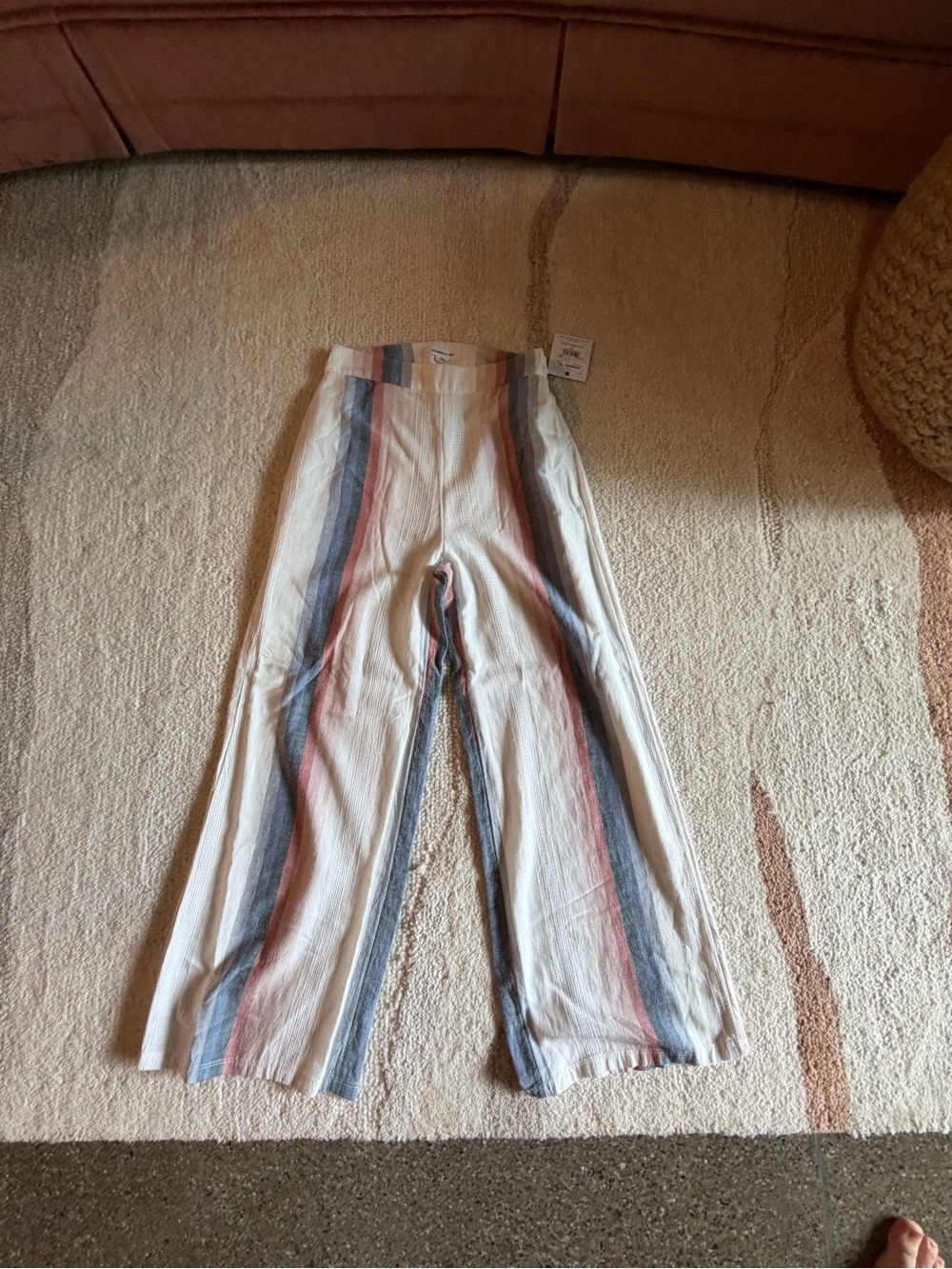 O'Neill White Wide-Leg Pants with Blue and Pink Stripes